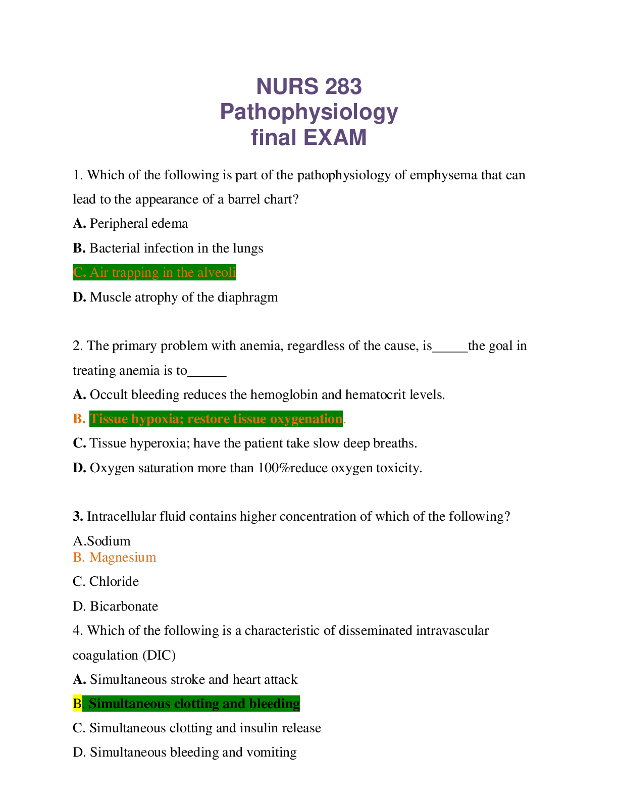 Preview image for NURS 283 Pathophysiology final EXAM 2022